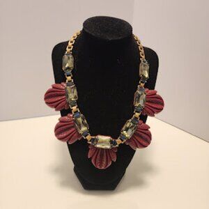 J.Crew Maroon Fanned Leaf Statement Necklace